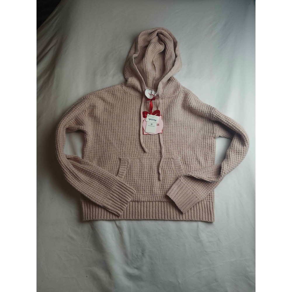Pink Rose Waffle Knit Hoodie Sweater Dusty Rose Pink XS